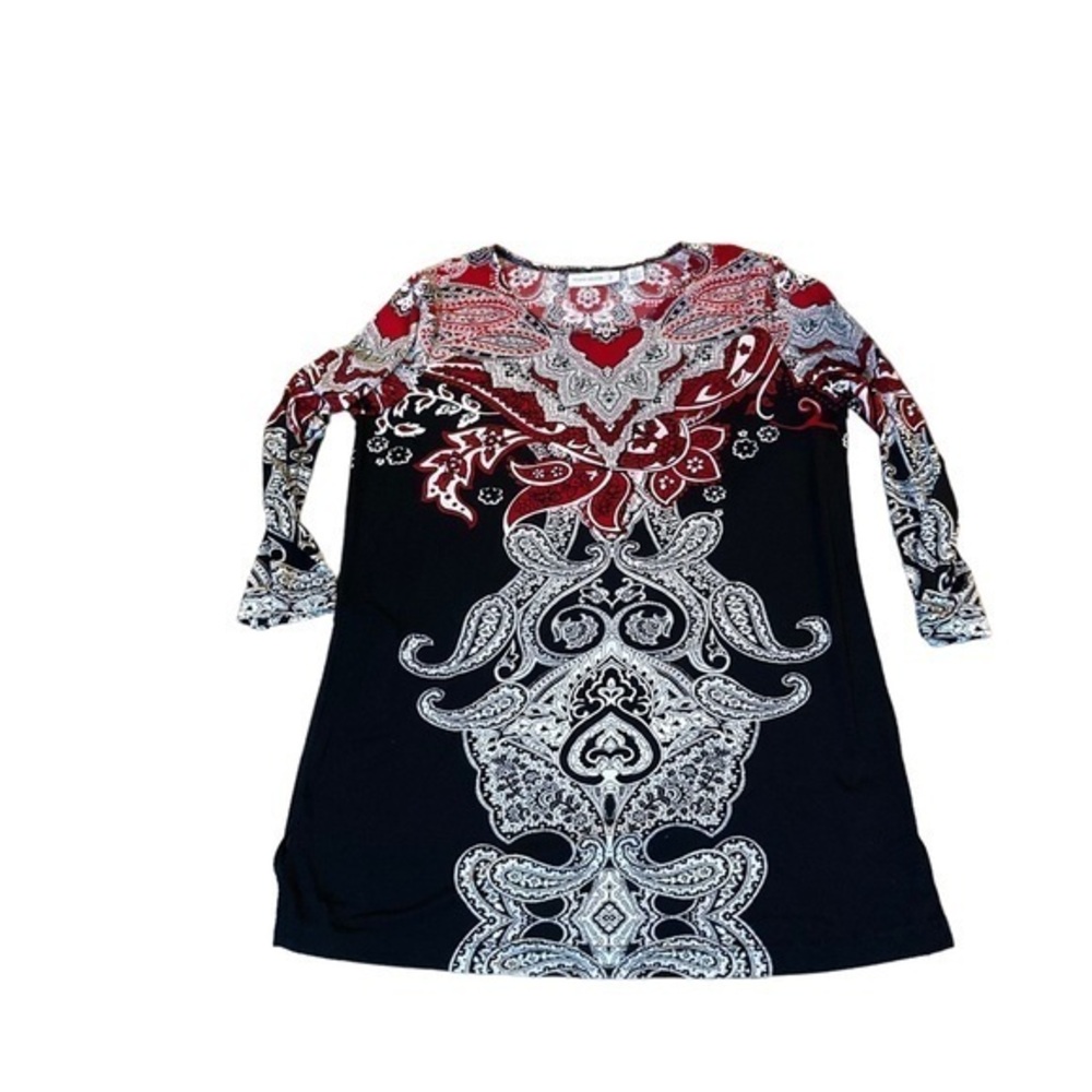 Susan graver red black blouse xs